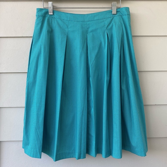 TALBOTS • NWT Turquoise and White Polka Dot A Line Pleated Skirt size 8P - Picture 2 of 16